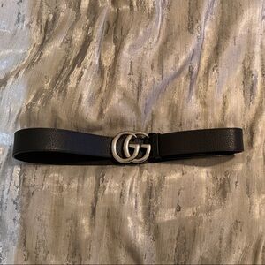 Gucci Marmont 95 Black Leather Belt with Silver Buckle